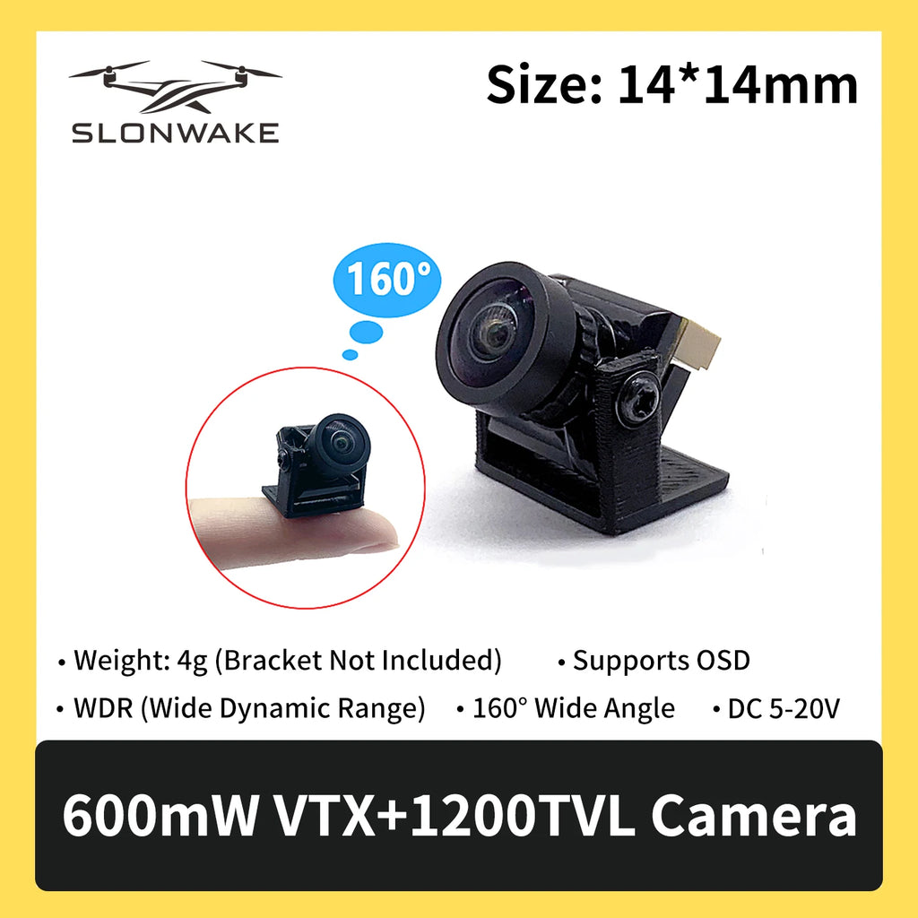 SLONWAKE 5.8G 600mW 7-24V FPV Video Transmitter & Camera Kit, 160° Wide Angle, Compatible with RC Cars & FPV Fixed-Wing Drones