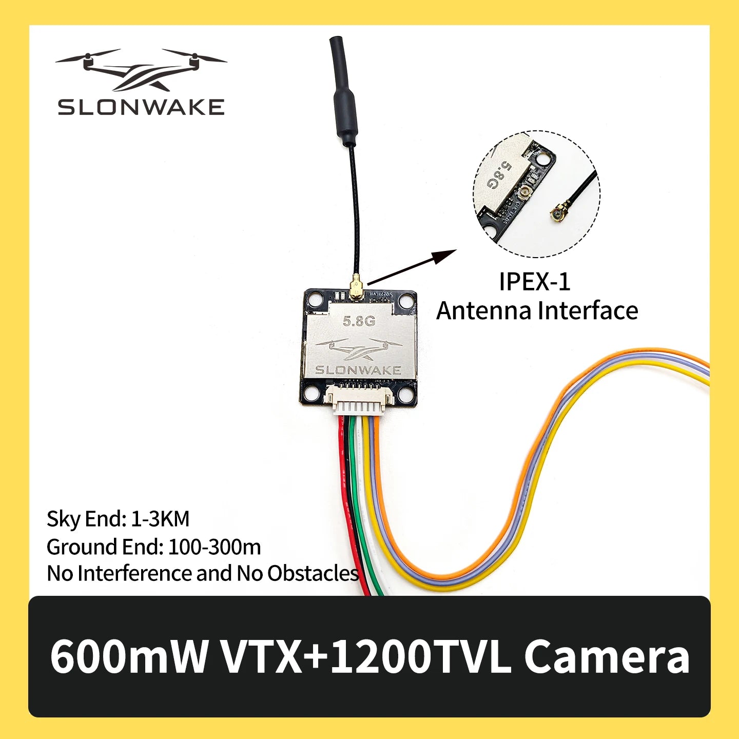 SLONWAKE 5.8G 600mW 7-24V FPV Video Transmitter & Camera Kit, 160° Wide Angle, Compatible with RC Cars & FPV Fixed-Wing Drones