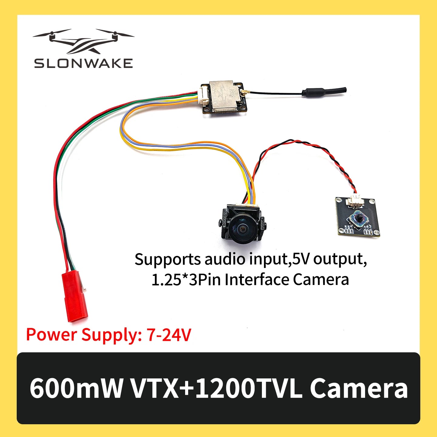 SLONWAKE 5.8G 600mW 7-24V FPV Video Transmitter & Camera Kit, 160° Wide Angle, Compatible with RC Cars & FPV Fixed-Wing Drones